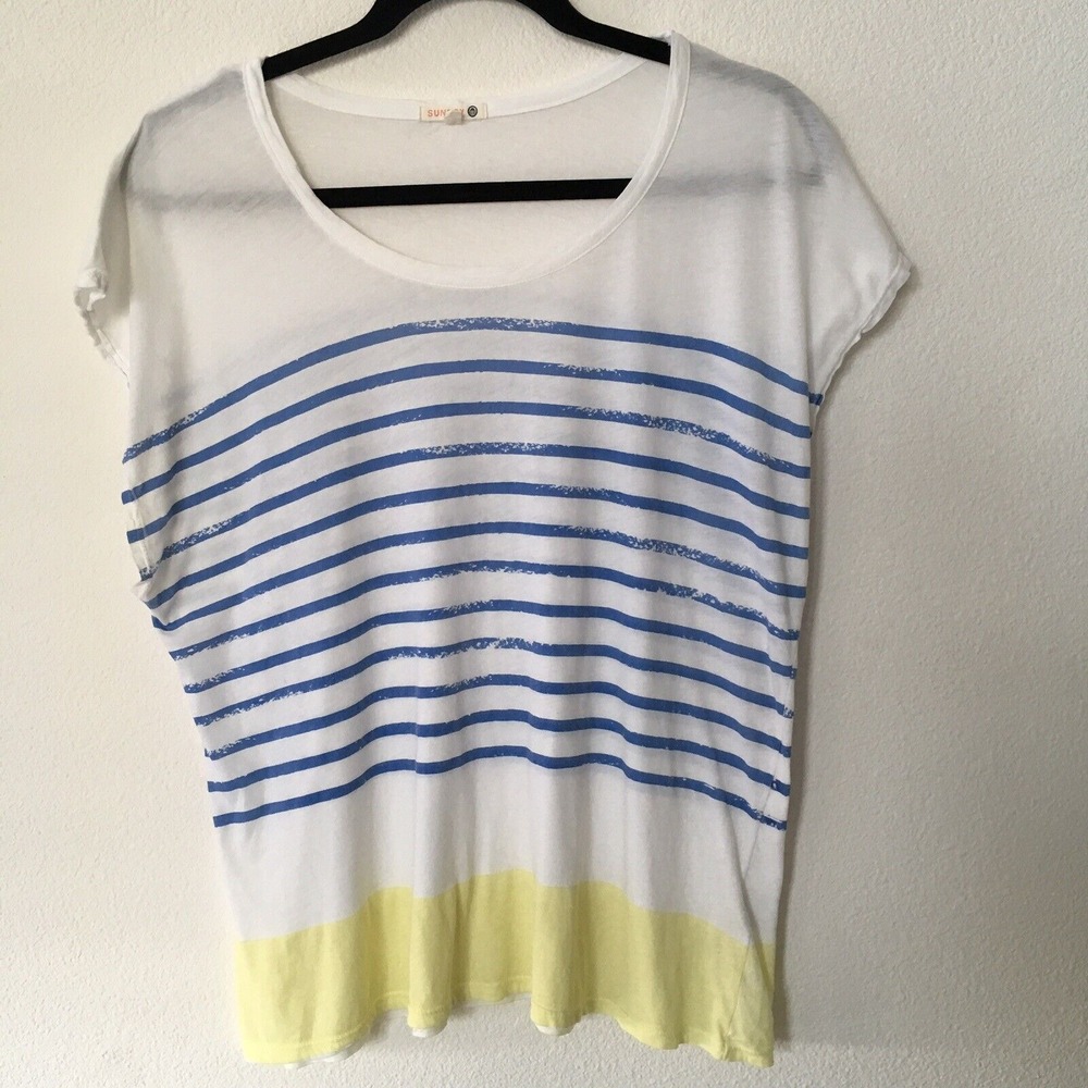Sun Dry Top White Stripes Cap Sleeves Scoop Neck Small Blouse Shirt‎ EUC